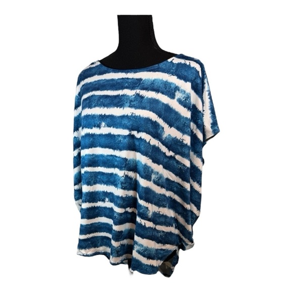 Yana K Sonja Top in Blue Ivory Tye Die Stripe NWT - Picture 1 of 7